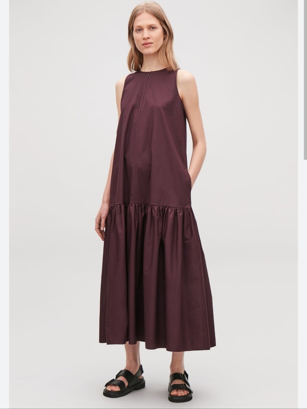 COS Gathered A-line Sleeveless Maxi Dress Red Purple Size 6/8 Euro 8 Oversized